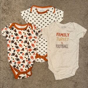 Baby Gear Football & Turkey Bodysuit Set - White, Orange, Brown